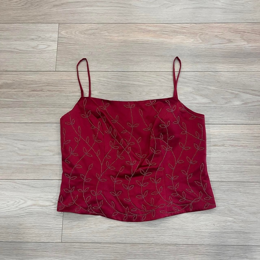 Alfred Angelo Red Satin Beaded Cami Top Women L Vintage 90s Y2K Coquette